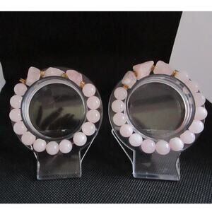 Rose Quartz Bracelet Set Pink Crystal Stretch Stack Raw Stone Gold Accents